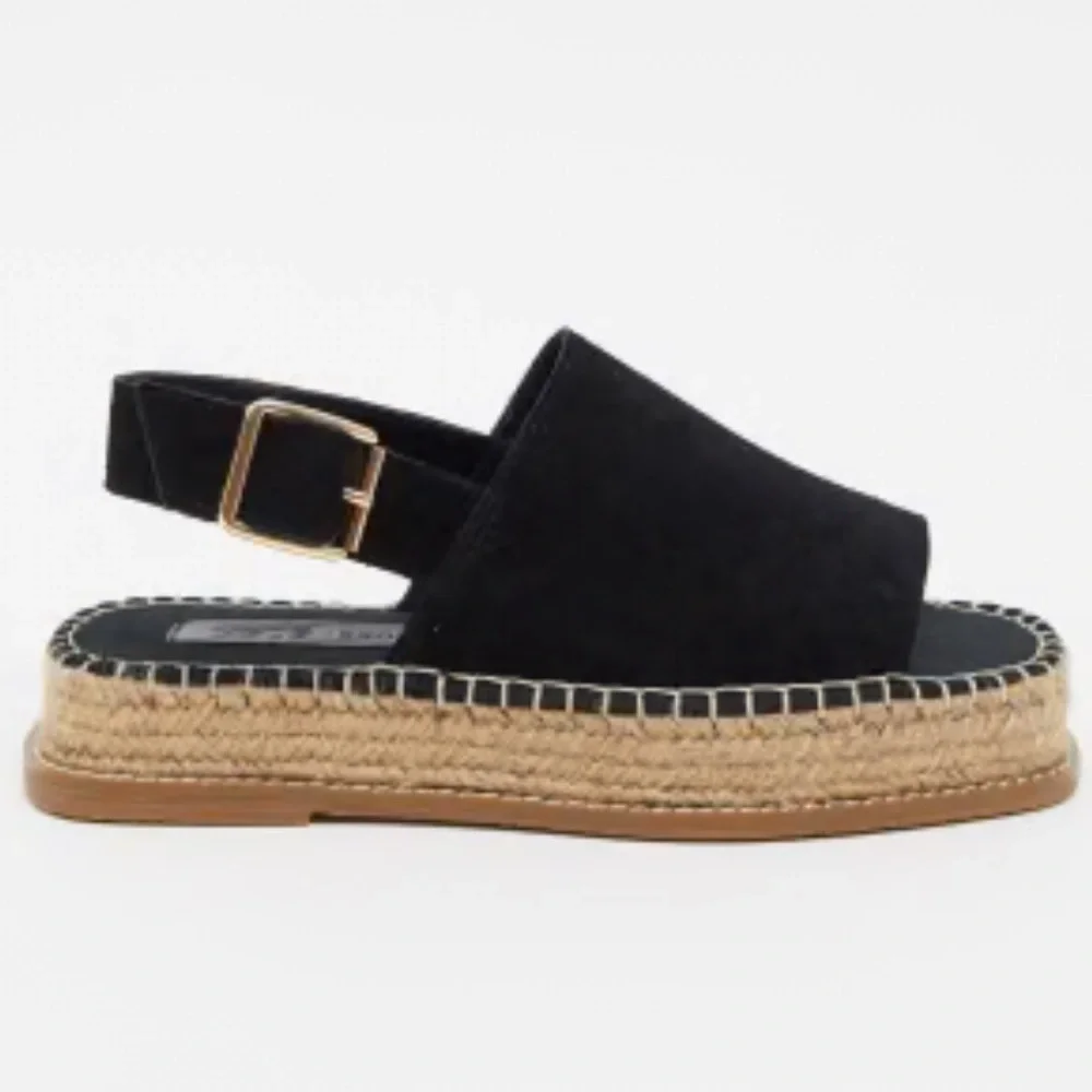 ASOS DESIGN Hannah Black Suede Espadrille Sandals Womens Minimalist Casual Chic